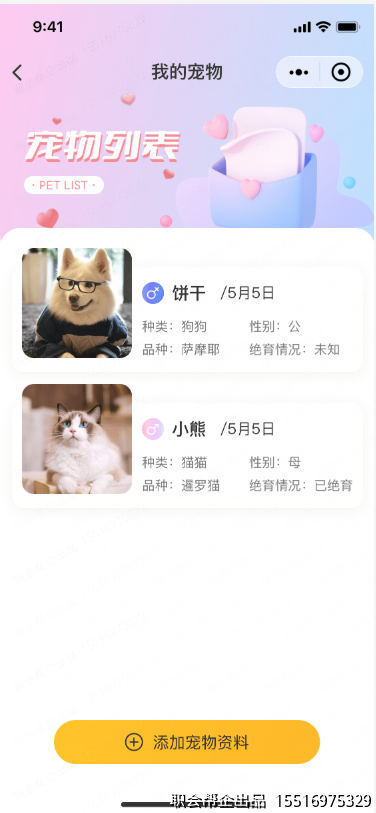 宠物档案列表页面