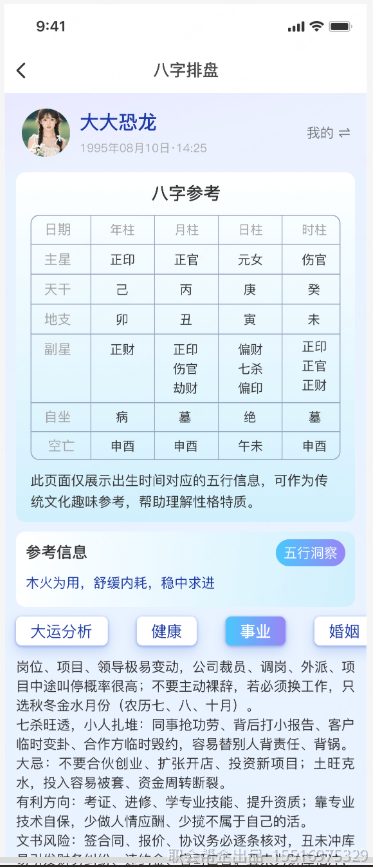 八字排盘事业解析