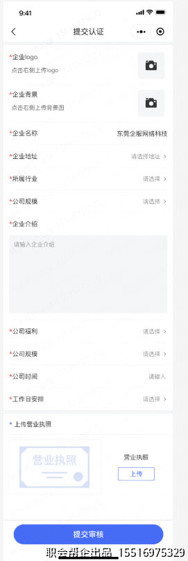 企业认证信息填写页面